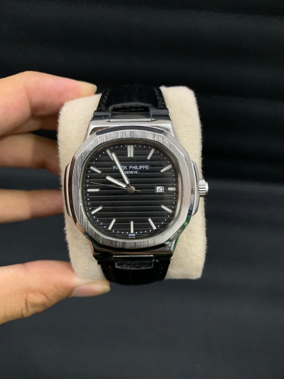 PP1 Black Leather Strap Black Dials for Men In Pakstan