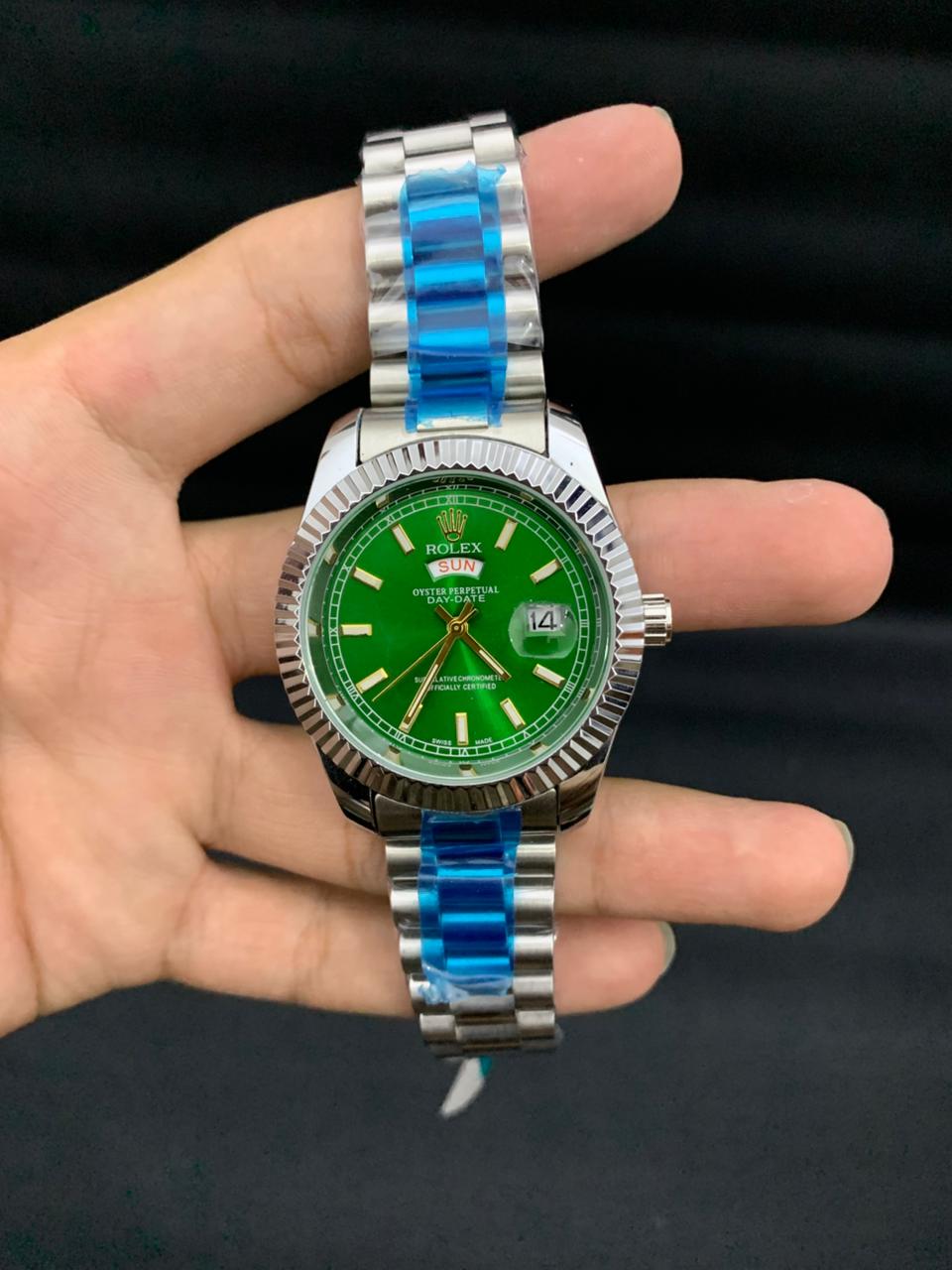 RLX Day-Date working White Chain With Green Dials
