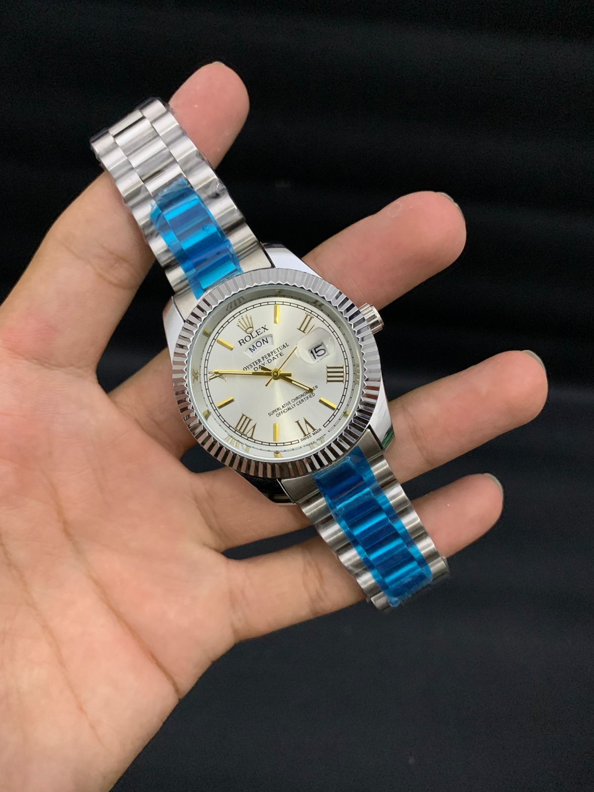 RLX Day-Date working White Chain With Silver Dials