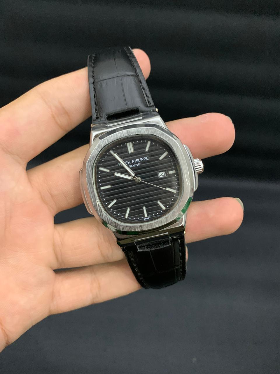 PP1 Black Leather Strap Black Dials for Men In Pakstan