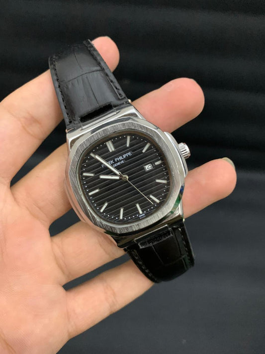 PP1 Black Leather Strap Black Dials for Men In Pakstan