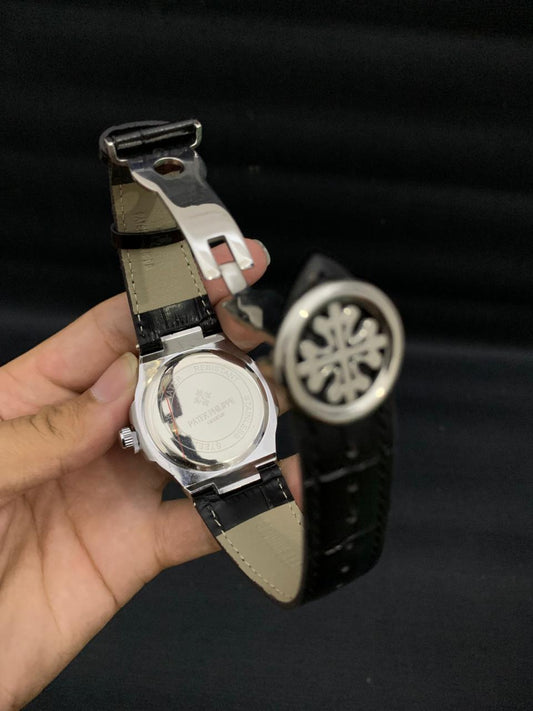 PP1 Black Leather Strap Black Dials for Men In Pakstan