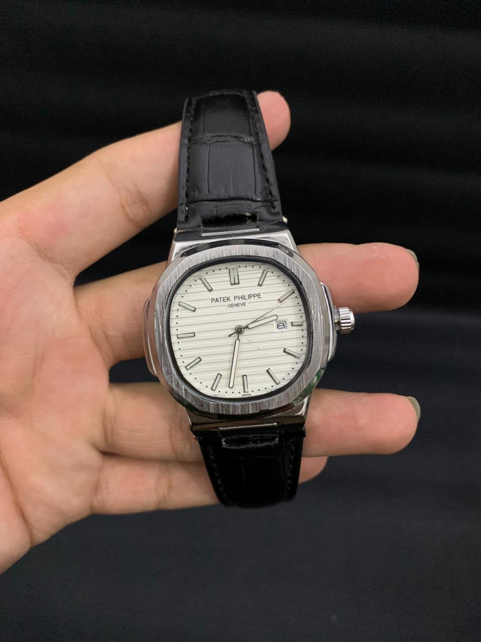 PP3 Black Leather Strap White Dials for Men In Pakstan