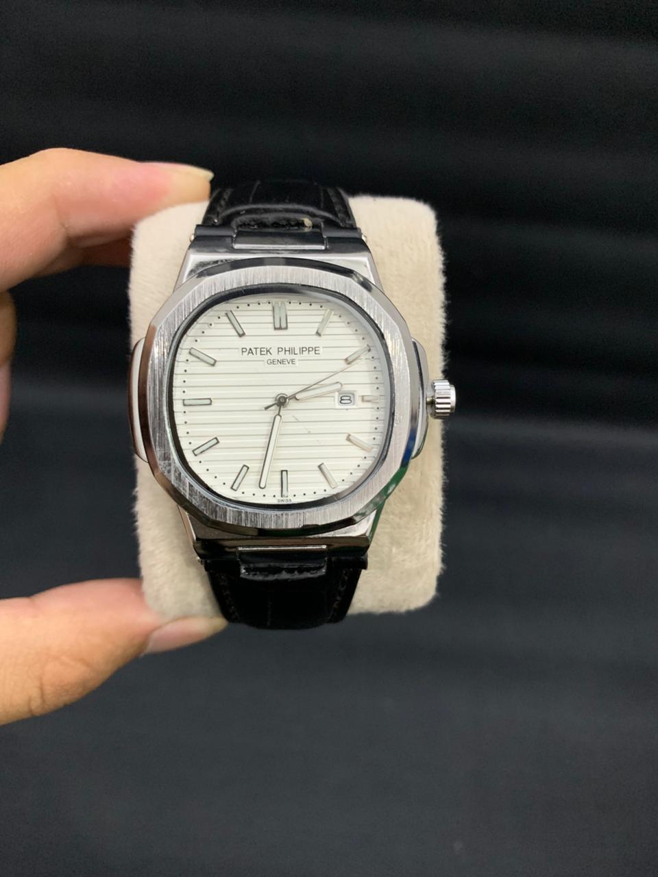 PP3 Black Leather Strap White Dials for Men In Pakstan